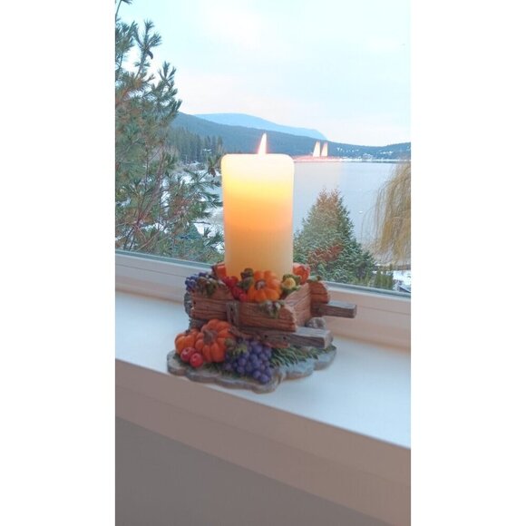 Fall Candle Holder Pumpkins Grapes Squash Home Decor In Wheelbarrow Cart - Picture 16 of 16